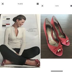 J. Crew Cara Suede and Satin Heels ~ Cinnabar Red